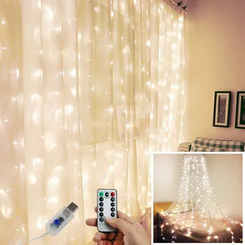 IP65 Waterpoof USB 3M*1M Copper Led Curtain string light Vanjski decoration 8 Light Mode for Window,Roof,Christmas Party,Bar