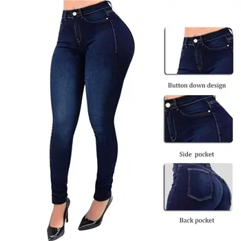 Žene S Visokim Strukom Uske Traperice Protežu Tanke Hlače Tele Dužina Jeans I Casual Gumb Ured Lady Hlače Plus Size