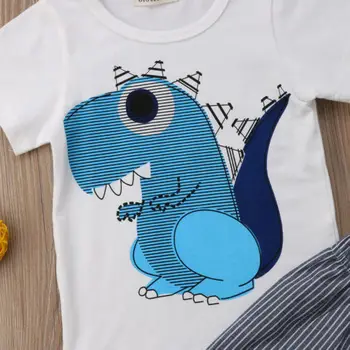 Novi 1-6 Y Baby Boy crtani dinosaur odijevanje odjeće dijete kratki rukav majice majice prugasti kratke hlače skup