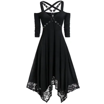 Ženske Haljine Vintage Gothic Dress Egirl Estetski Плиссированное Haljina Chic Punk Hip Hop Grunge Emo Lace Hem Vestidos Party Midi Dress