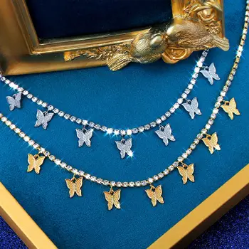 BYNOUCK luksuzni Bling zlato srebro boja leptir ogrlica izjava gorski kristal lanac ogrlica Ogrlica za žene nakit
