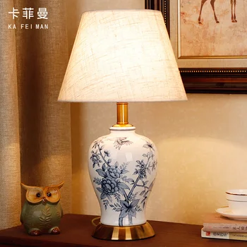 Kineski plava bambus i ptica stakleno keramička lampa obojena u plavo i bijeli porculan lampe za Dnevni boravak Spavaća soba noćni lampe