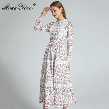 MoaaYina modni dizajner haljina jesen donje haljini dugih rukava cvjetni print šarenilo čipka Češka odmor tanke haljine