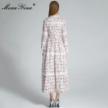 MoaaYina modni dizajner haljina jesen donje haljini dugih rukava cvjetni print šarenilo čipka Češka odmor tanke haljine