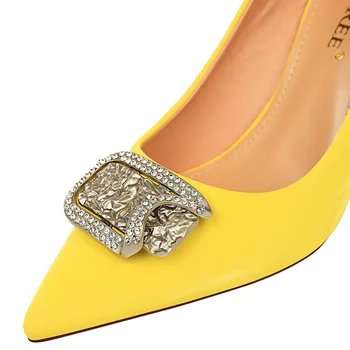 BIGTREE kitten štikle metalne rhinestones žena pumpe svadbene cipele na visoku petu Cipele žuta bež crna cipele seksi cipele za stranke