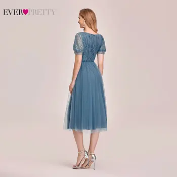 Prašnjav plava djeveruša haljina ikada prilično EP00478DN-Line V-izrez šljokicama pun rukav vjenčanice za goste Robe De Mariee 2021