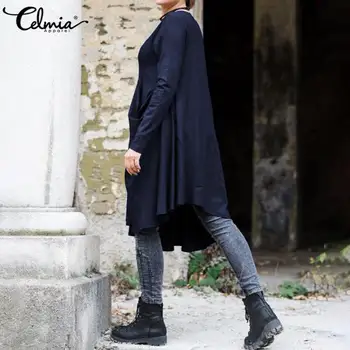 2021 Celmia Winter Dress ženska moda dugi rukav сарафан ženski casual slobodan solidan asimetrični плиссированный radni Midi Vestidos