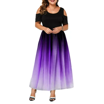 Plus size žene O-neck, prehlade ramena gradient print struk gusta duga svečana haljina Party vestidos Dress Plus Size L-6XL women dres