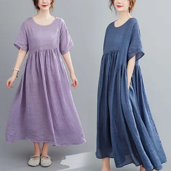 Pamuk posteljinu plus size stare Žene Svakodnevni slobodni duge ljetne haljine elegantna odjeća 2021 ženske haljine za žene сарафан