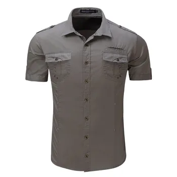 Brand pamuk muška vojna tovara košulja ljetna gumb lažni džep naramenica muška košulja multi džepove radna shirt majice