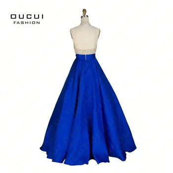 Oucui tamno plava puni izvlačenja leaf duge haljine prom 2019 večernja haljina žene elegantne večernje haljine Vestido de Noche OL102881