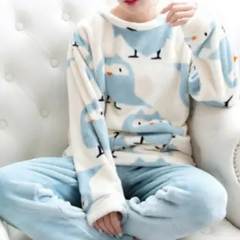 ZITY 2020 Zima пижама ženska korejski пижама slatka crtani фланелевая пижама kit baršun toplo пижама okrugli izrez пижама