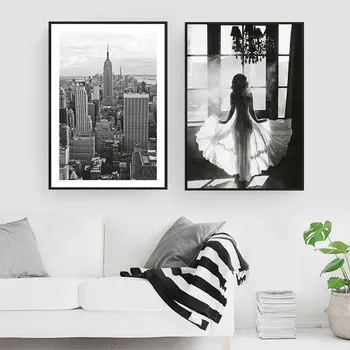 Modni poster Art Print crno bijelog platna Slikarstvo seksi žena bijeli božur slike za dnevni boravak moda kućni dekor