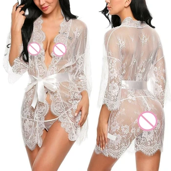 Seksi žene 2 komada donje rublje čipke pidžama spavaćica s атласным zone povez duboki V-izrez u obliku +bič transparentno seksualno prozirna haljina