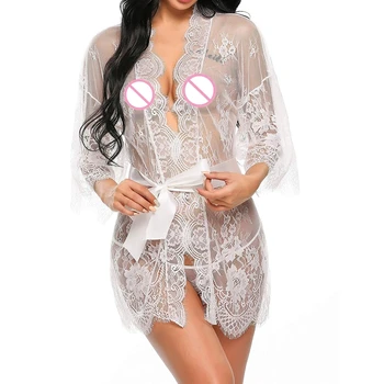 Seksi žene 2 komada donje rublje čipke pidžama spavaćica s атласным zone povez duboki V-izrez u obliku +bič transparentno seksualno prozirna haljina