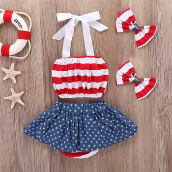 4. srpnja komplet odjeće za djevojčice butik odjeće za djevojčice američka патриотическая pamučna prugasta odjeća za bebe dječja odjeća D1273