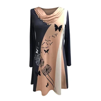 Šivanja gumba dvostruka ovratnik ženske haljine Proljeće 2021 Ženski s dugim rukavima cvjetni print večernje haljine jesen slobodan Vestido