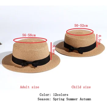 2019 roditelj-dijete godišnje šešir plaža slamnati šešir Panama dame Cap djevojke ručni rad random ravna polja luk NED kape za žene crni