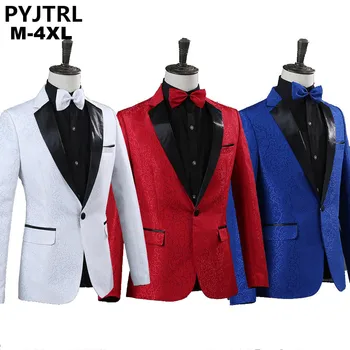PYJTRL Men Royal Blue White Red žakard сценические odijela pjevačica vjenčanje jakna muška sportska jakna dizajn Jaqueta Masculino Slim Fit