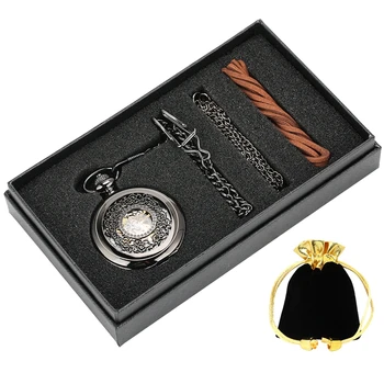 Klasicni выдалбливают crna mehanički džepni sat poklon set kutija za nakit ogrlica krug privjesak božićne darove za muškarce žene jedni
