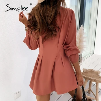 Simplee Fashion solid color women ' s dress Seksi V-neck, office button dress High street slim autumn long sleeve dress 2020 new