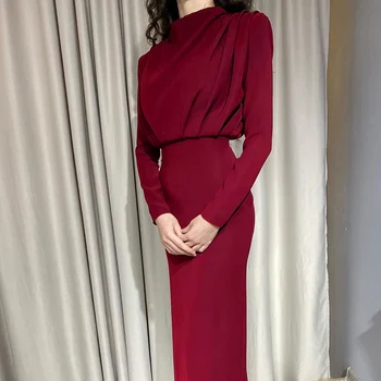 Y2k 2021 Proljeće moda elegantna haljina stranke žena štand kragna, dugi rukav čvrste Seksi Bodycon Duge haljine šik Femme dress