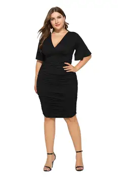 Plus size 4XL žene Seksi V-izrez kratkih rukava paket hip haljina 2020 ljeto čvrste random zamotan dužine do koljena crnu haljinu Vestidos