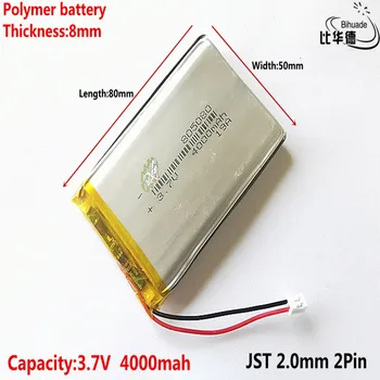 JST 2.0 mm 2Pin 3.7 V 4000mAh 805080 litij-polimer LiPo baterije, akumulatori za Power bank