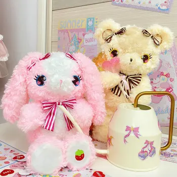 Lolita stil pink fluffy zec kolač medo plišani lutke može stajati na Fix položaj je poza girly zečevi smeđi medvjed pliš igračke