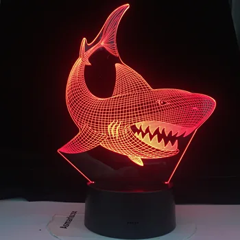 Boja promjenjiv LED 3D iluzija vizualni noćno svjetlo dekoracija spavaće sobe svjetlo novost stol lampe za dječji dar morski pas je riba