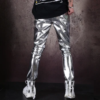 Gospodo jahaće hlače Uomo svakodnevni ulični odjeća hip-hop umjetna koža сращивание Slim Fit Pantaloni Uomo svakodnevne Casual muške hlače moda muškarci