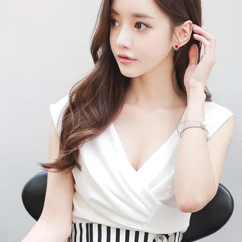 Slatka korejski naušnice crveno srce Cirkon je kamen rose gold naušnice za žene modni nakit 2019 Novi
