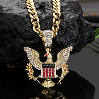 Bjeloglavi orao je simbol ogrlicu i privjesak Šarm životinja lanac ogrlica zlatna boja обледенелый Crystal kubanske krug muški hip-hop nakit poklon