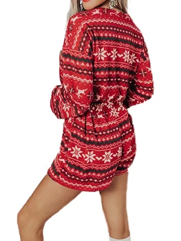 Božić pidžama setovi za žene 2020 Nova moda dugi rukav crop top kratke hlacice 2 kom. Božić Pahuljica ispis plesti jesen kućna odjeća S-XXL