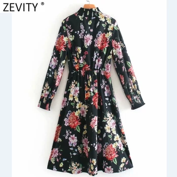 Zevity žene elegantan elastični O vrat cvijet ispis visokim Strukom midi haljina ženski glamur, dugi rukav svakodnevni tanka haljina stranke DS4752