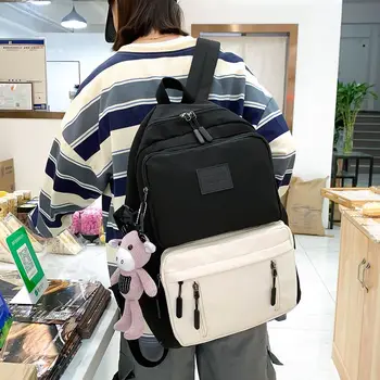 DCIMOR novi multi-džep vodootporan najlon žene ruksak ženski kontrastnoj boji student školski korejski teen djevojka putnu torbu