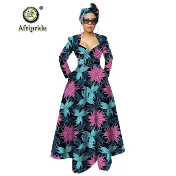 Afrički haljine za žene Ankara ispis haljina + šlem v vrat duge maxi haljina stranke dashiki odjeću vosak AFRIPRIDE S1925106