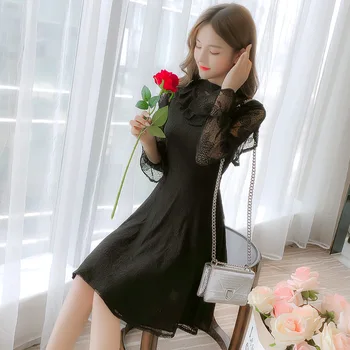 Ženske haljine Vintage Ruffles Lace Long Sleeve Dress 2020 Spring A-line slatki japanski stil Sexy Ladies Party Casual Mini Dress