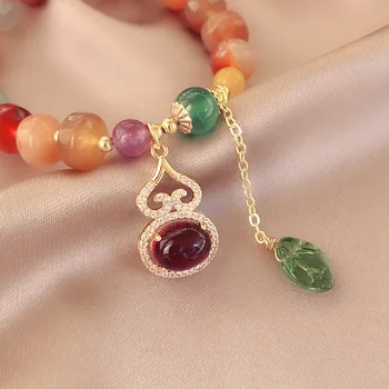 Prirodni Ahat perle narukvica za žene bundeva list privjesak narukvice i narukvice Bijoux žene cinober žad fino sretan nakit