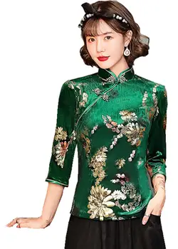 Šangaj je priča žene kineski Cheongsam vrhovima Qipao košulje baršun bluza, crna suknja 4 Boje
