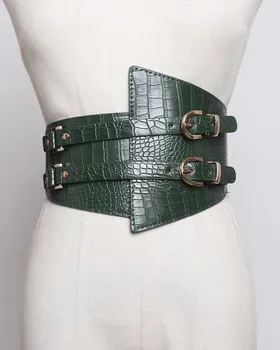 SeeBeautiful nova moda 2020 jesen dvostruko metalni trn Backle elastična tkanina PU kožni pojas širine remeni ispis žene N933