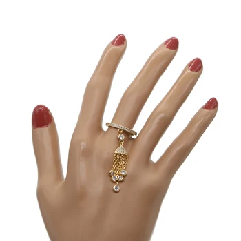Elegantne zlatne boje žene vjenčanja vjenčani nakit dugi lanac sa cz bling djevojka žene stranka moda modni nakit-prsten