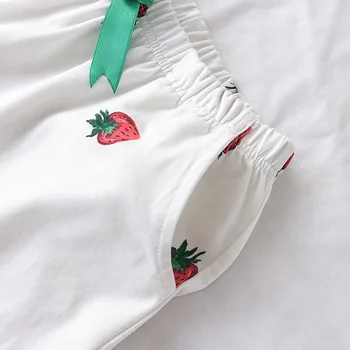 Ljeto ženska pidžama odijelo jagode ispis kratkih rukava odbačenost ovratnik elastični steznik gaćice djevojke Glavni prekrasan set od dva komada
