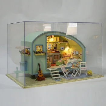 Travel Caravan DIY Tour Of Time drvena kućica za lutke minijaturni set lutkine LED Muzička kutija glasovno upravljanje setovi ručni rad za djevojčice