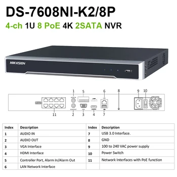 Hikvision Original DS-7608NI-K2/8P DS-7616NI-I2/16P mrežni video snimač H. 265 2SATA 8/16POE 8/16CH 1U 4K NVR Plug & Play HIK