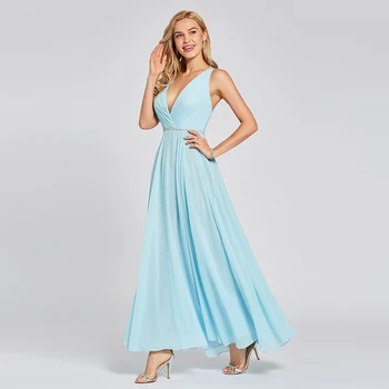 Dressv nebo plavo večernja haljina jeftino v izrez u obliku a line naslon perle, dužina do poda vjenčanje večernja haljina večernja haljina