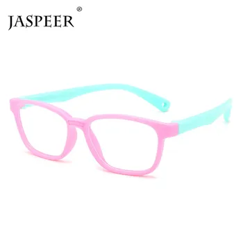 JASPEER Children Computer Glass Silicone Blue Light Blocking Eyeglasses Rectangle Kids Anti Blue Eyeglasses optički rimless