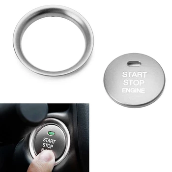 2 kom. Komplet aluminij srebro gumb bez ključa gumb za pokretanje motora i oko prstenje nakit za Mazda 3 6 CX-3 CX-5 CX-9 MX-5 W