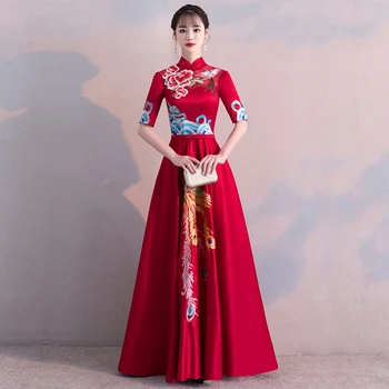 Crvena nevjesta vez Cheongsam duge haljine stranke elegantan kineski stil žene vjenčanje Qipao luksuzne haljine Vestido S-XXL