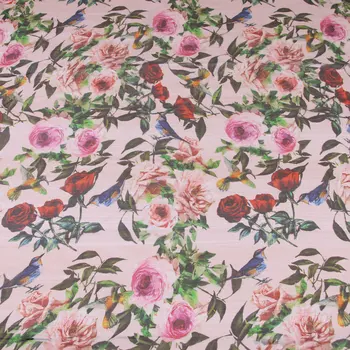 Ptice ruže cvijeće tiskanih tanka svila, šifon tkanina prirodna svila šal tkanine za žene košulja haljina tissu au m